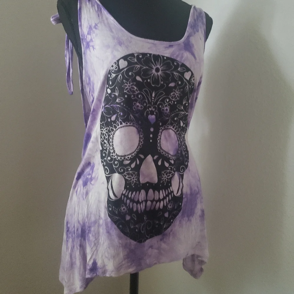 Just In: Lilac Tank w/ Glitter Sugar Skull Inspired Design - Picture 3 of 11